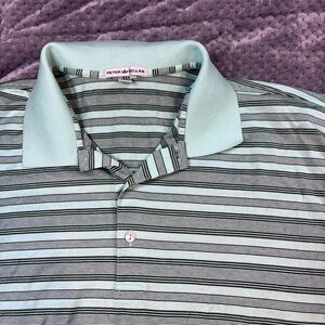 Peter Millar Men's Polo Shirt - Light Blue and Black Stripes
